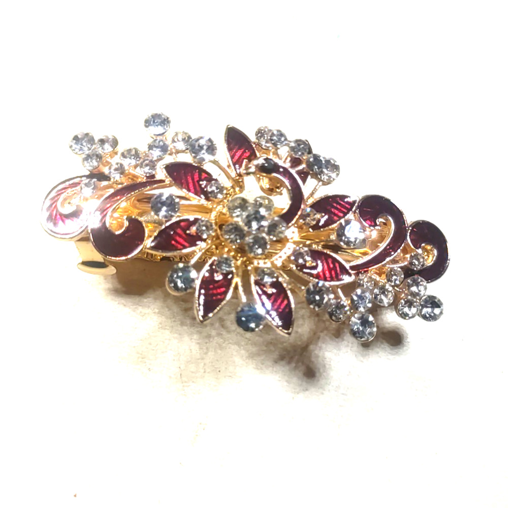 Red Blue Rhinestones Peacock Hair Barrette Tension Clip Elegant Classic